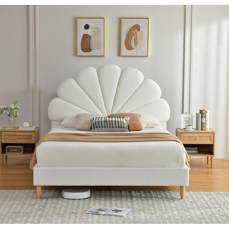  Lit tapissier avec tête de lit haute Shell, Crème, Double