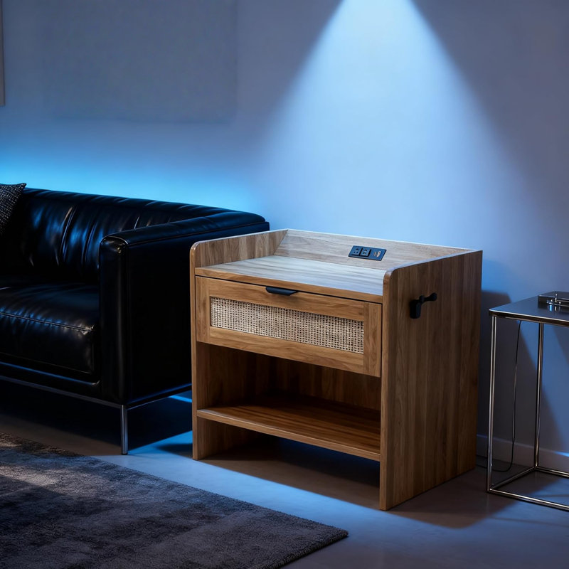 59.9cm W Manufactured Wood Bedside Table, Brown