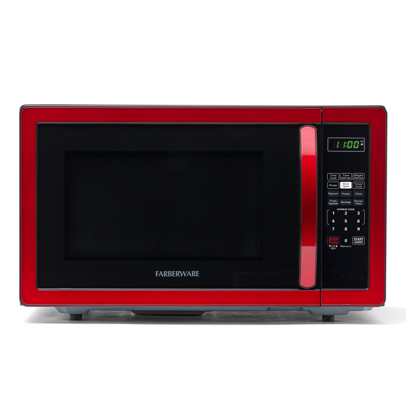 Farberware Classic Countertop Microwave Oven, 1.1 Cubic Feet cu. ft., 1000 watts, with Child Lock, Metallic Red