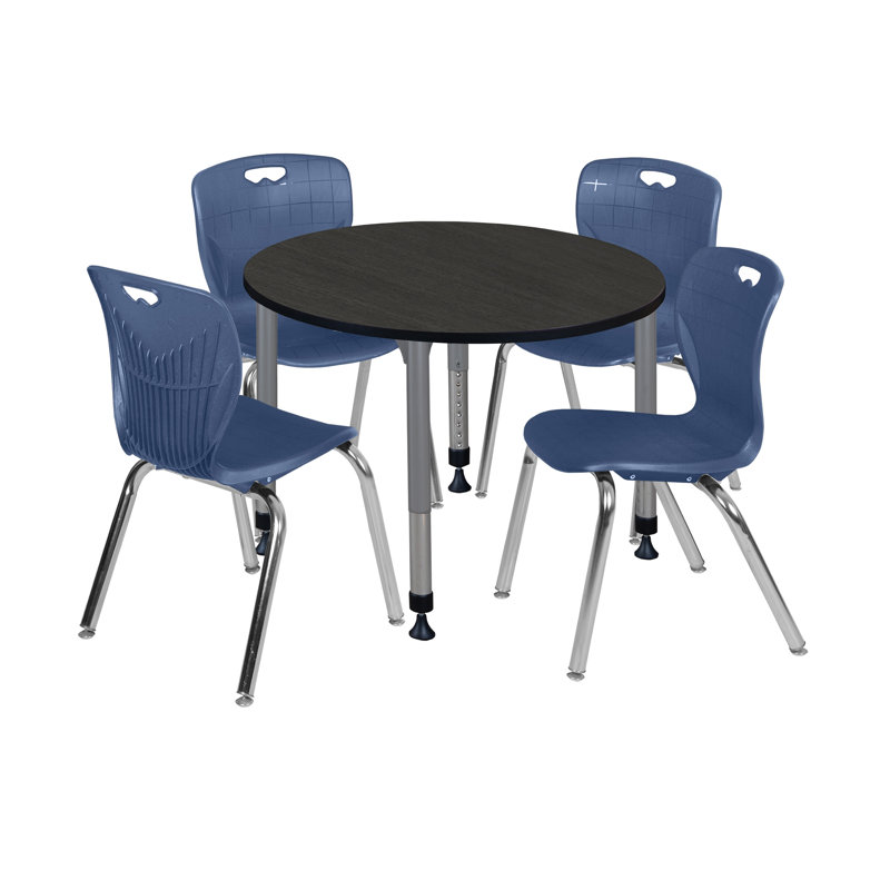 Ensemble de table de salle à manger et de chaises Kee Mobile, H 34 po x L 36 po x l 36 po, Cerisier / chrome, Bleu