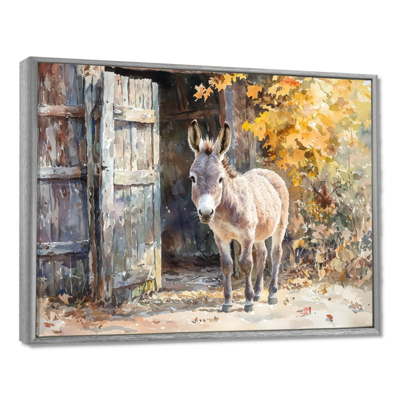 Dunnum Donkey S Path Tot Hye Barn II - âne, art mural, H 12 po x l 20 po, Avec cadre, Argent argent