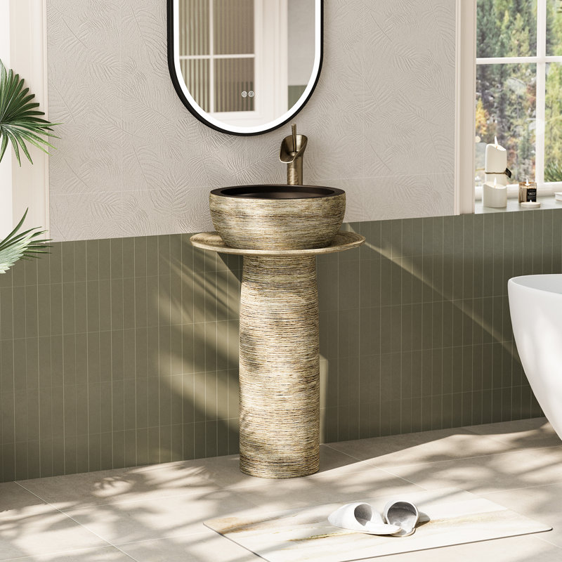 Lavabo de salle de bain circulaire sur pied en argile réfractaire de 5,91 po de hauteur Homary