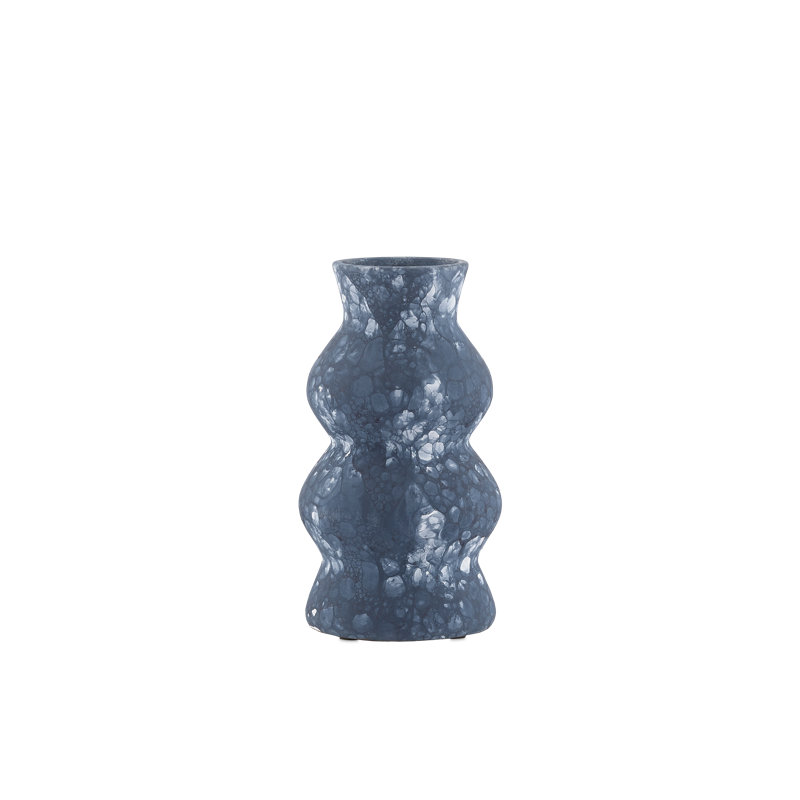 Phonecian Handmade Terracotta Table Vase, Navy/White, 12.25" H x 6.75" W x 6.75" D