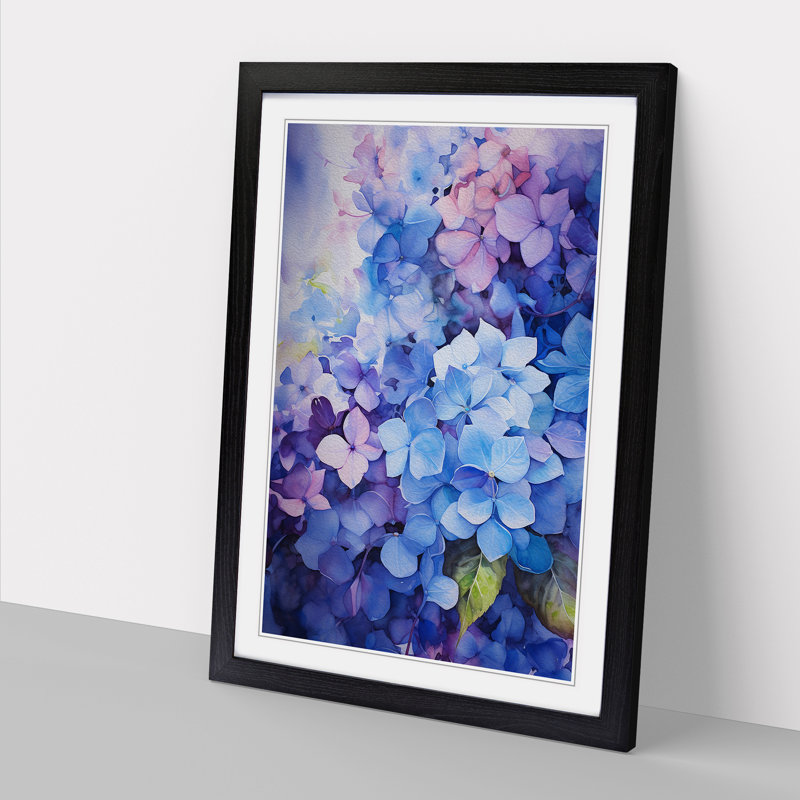 Hydrangea Action Painting Art - Framed Print, Black, 46cm H x 34cm W x 2cm D