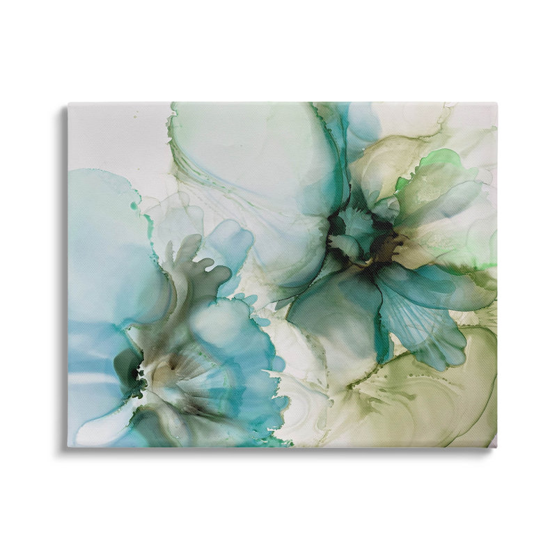 Blue and Green Abstract Flower Canvas Wall Art, 16 x 20