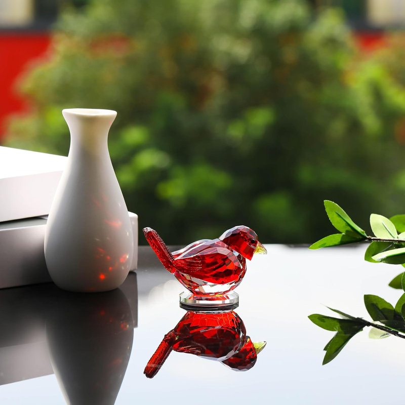 Figurine d'oiseau en cristal à facettes, objet décoratif avec base transparente, Rouge