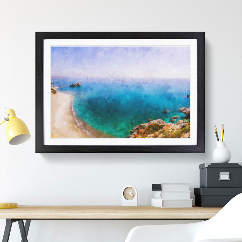 Preveli Beach in Crete Greece - Picture Frame Painting, 27cm H x 36cm W x 2cm D, Black Framed