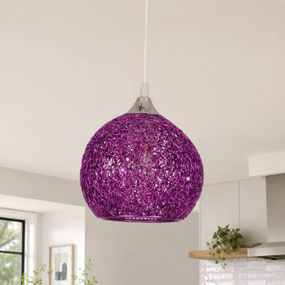 7.09in Purple Aluminum Wire Globe Adjustable Pendant Light (E26 Warm Bulb Included)