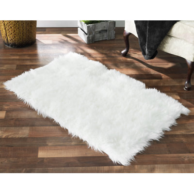 Polar Bear Faux Fur Shag Washable White Area Rug