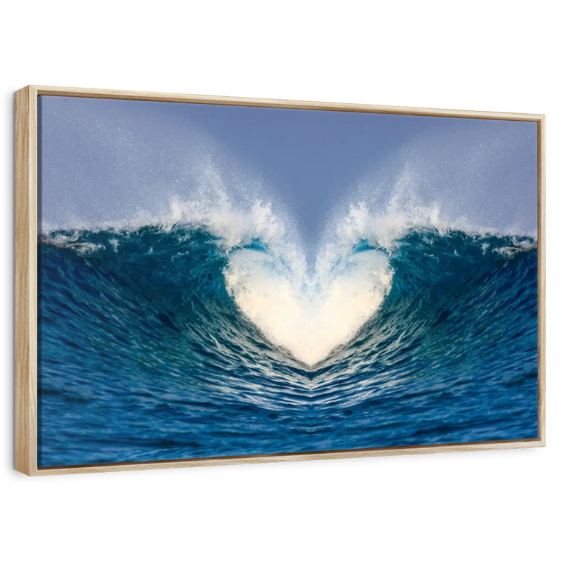 Vague de cœur océanique, Cadre flottant en bois naturel, 13 po x 9 po