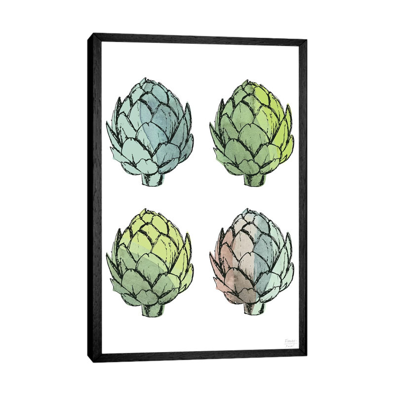 Four Artichokes - Print on Canvas, 152.4cm H x 101.6cm W x 3.81cm D, Black Floater Framed