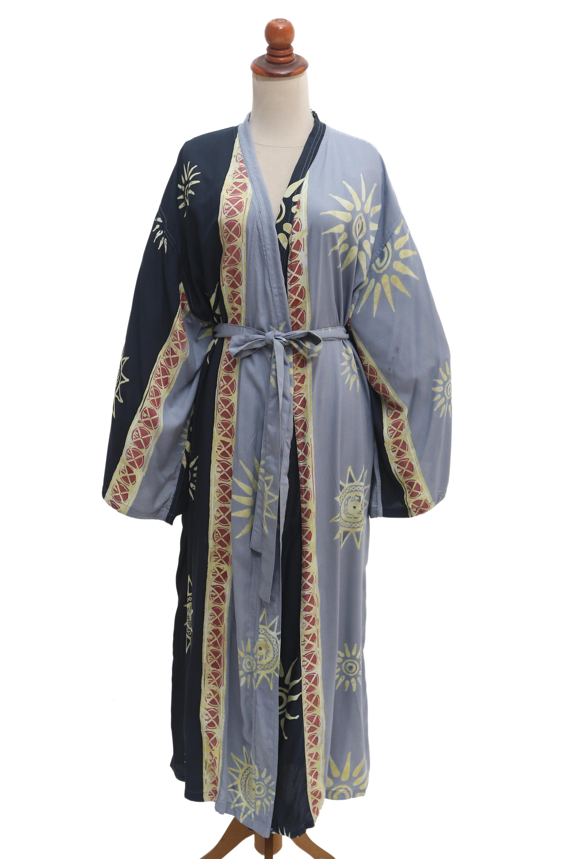 Bungalow Rose Handmade Chakra Burst Hand-Stamped Batik Rayon Robe | Wayfair