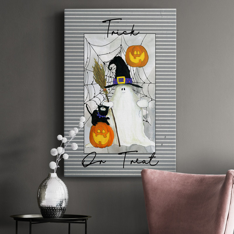 Toile tendue avec châssis «Trick Or Traite» de qualité supérieure - prête à être accrochée, H 18 po x l 12 po x P 1 po