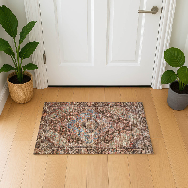 Premium Machine Washable Lucchesi AMF1761 Border Rug, Rectangle 1'8" x 2'6"