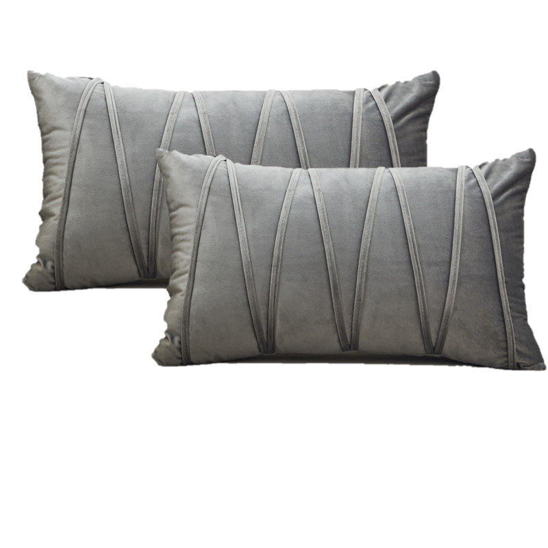 Velvet Chevron Lines Chevron Velvet Pillow Cover, Light Gray