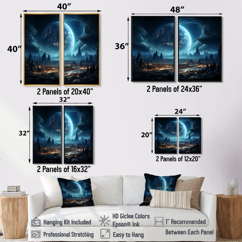 «White and Blue Cosmic Space Landscape I», art mural astronomie brune, Impression encadrée flottante, Noir, H 36 po x l 48 po