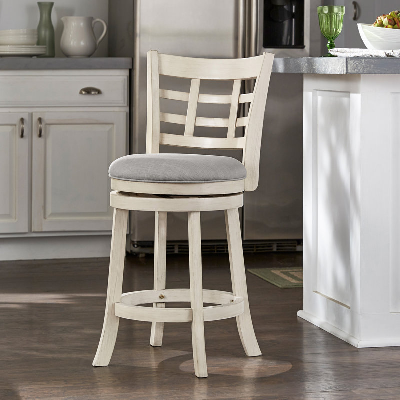 Tabouret pivotant Aria, Tabouret de comptoir (siège d'une hauteur de 24,3, Lin gris, Blanc antique