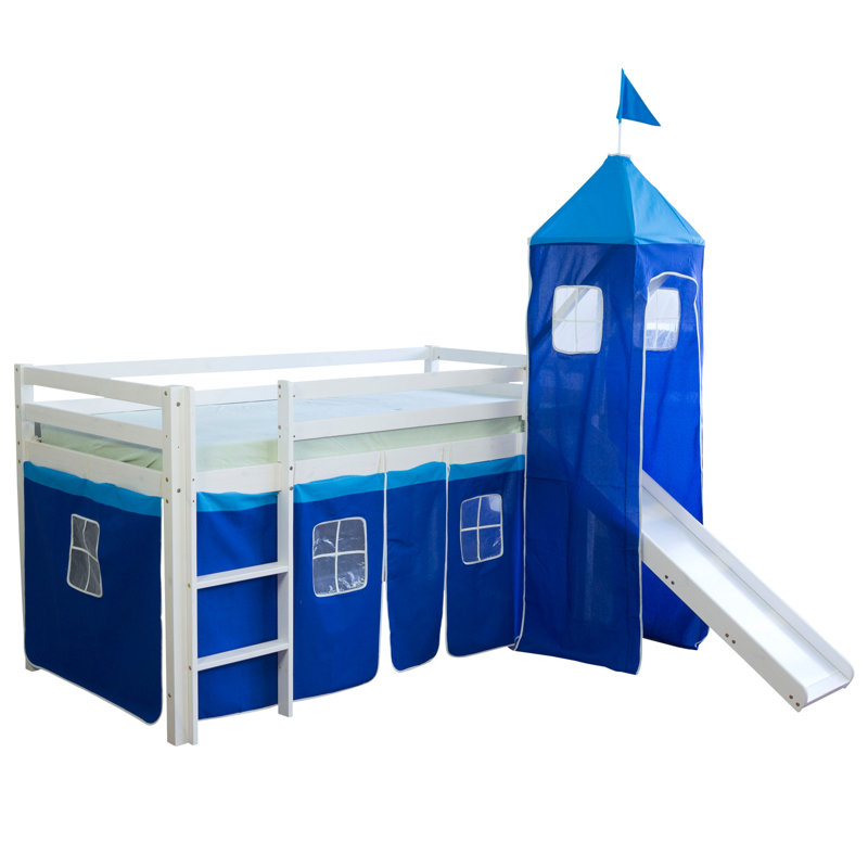 Alvin European Single (90 X 200Cm) Solid + Manufactured Wood Low Loft Bed by Zoomie Kids, Blue