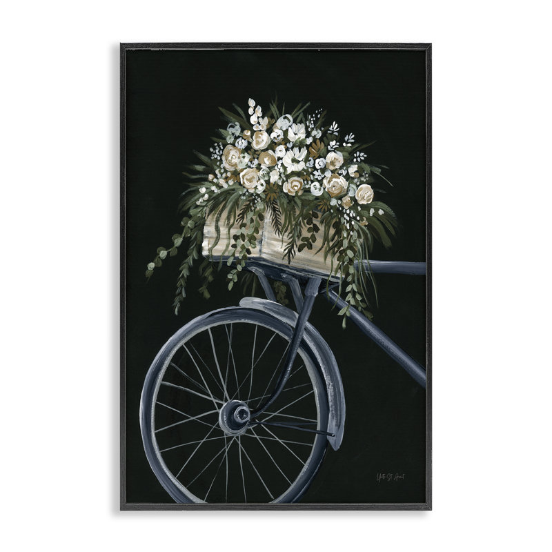  Vélo rétro avec fleurs, estampe numérique par yvette st amant, H 18 po x l 12 po, Giclée encadrée noir minuit