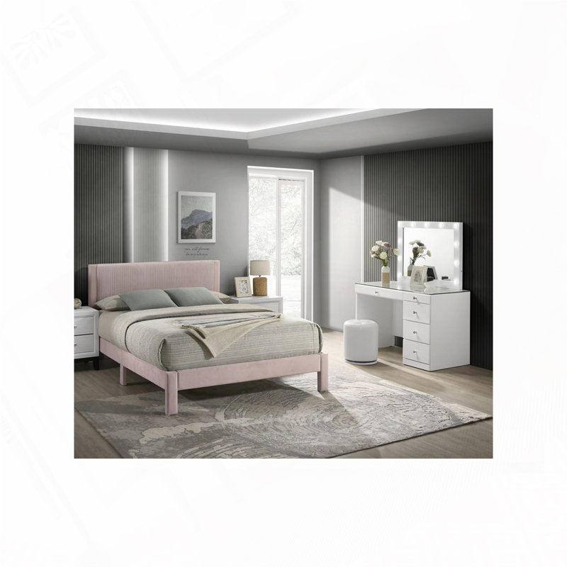 Plush Upholstered Platform Bed, Pink
