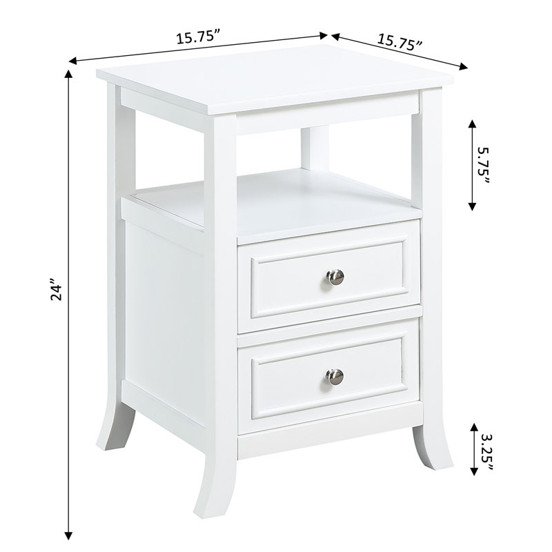 Cahoon 2 Drawer End Table with Shelf, White