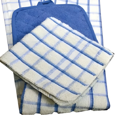 Kitchen Ensemble Collection - Pot Holder / White/blue Checked / Pot Holder 7.50"x7.50" 12 Pk By Rifz