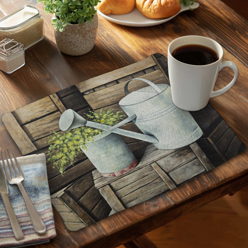 Vintage Watering Can Braided Placemat | Brown Kitchen Decor
