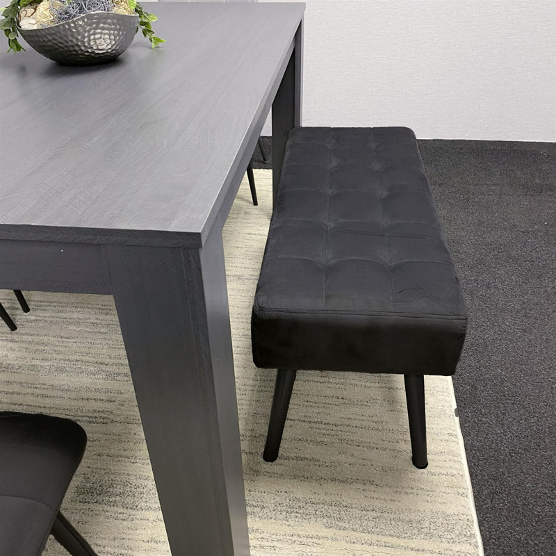 Dining Table and 4 Velvet Chairs With 1 Bench Dining Set Furniture, 75cm H x 140cm L x 80cm W, Charcoal, Black