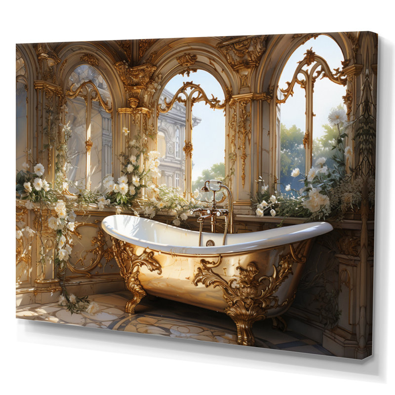 Bathroom Golden Luxe III - Bathroom Framed Wall Art, 12" H x 20" W, No Frame, Wrapped Canvas