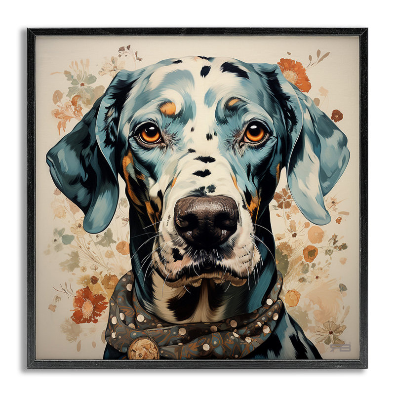«Dog Portrait with Paint Splatter», estampe numérique par Roozbeh Bahramali, Estampe numérique Farmhouse, H 24 po x l 24 po