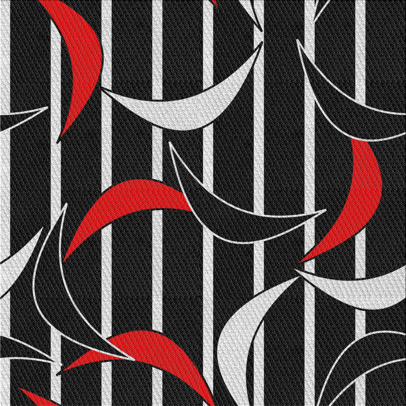 Tapis noir/rouge à motifs, Carré 6 pi