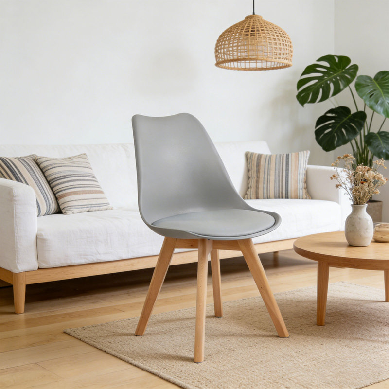 Chaise de salle à manger rembourrée moderne, coussin de siège rembourré en éponge épaissie et surface en cuir d'unité centrale avec pieds en bois massif pour plusieurs espaces, ensemble de 2 (gris)