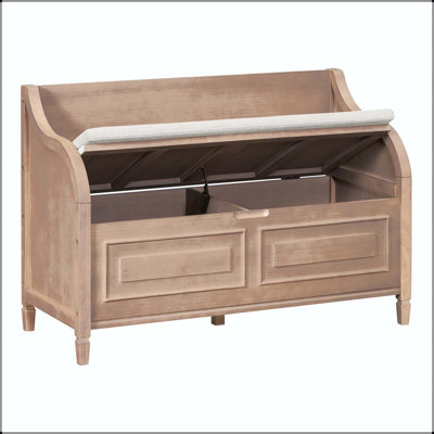 Banc de rangement en bois massif rustique avec charnière de sécurité et coussin amovible