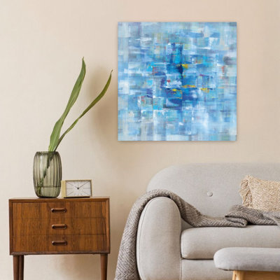 Carrés abstraits contemporains bleus avec art abstrait bleu