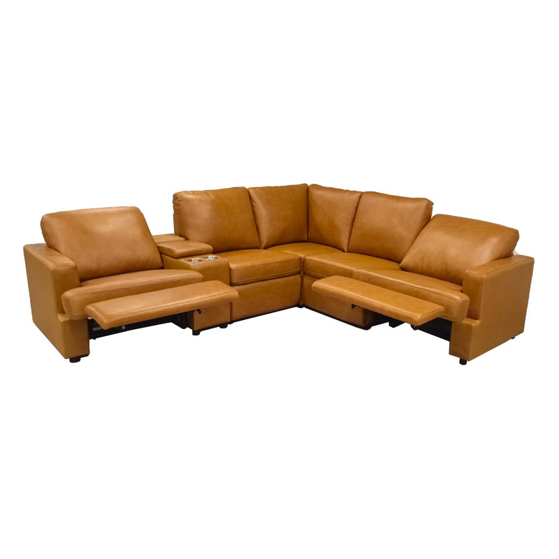 Nchevyshill Leather Match Power Recline Sectional, Ginger Leather Match