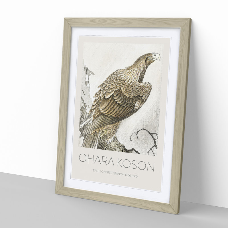 Eagle On A Tree Branch by Ohara Koson - Single Picture Frame Print, Oak Framed, 65cm H x 48cm W x 2cm D