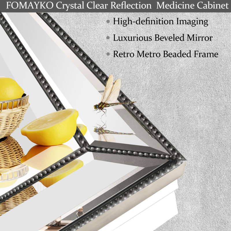 24"x 36" Retro Beaded Medicine Cabinet with Beveled Mirror&Wooden Frame, Recessed or Surface Mount Mirror Cabinet with Adjustable Shelves