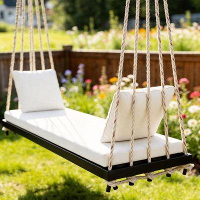 Wooden Swing Chair With Cushion And Pillows For Porch