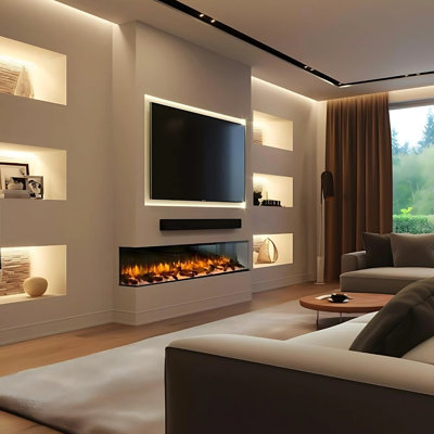 Rosedale 3D Media Wall Electric Fire, Multi-Colour Flame, Logs & Crystals, Remote, 1-2kW