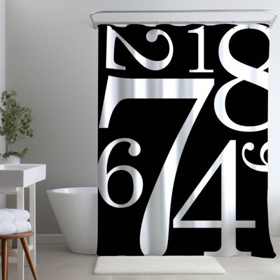 Industrial Typo White – Home Decor Zero to Nine – Polyester Shower Curtain, Dye Sublimation Print, 71" W × 74" L