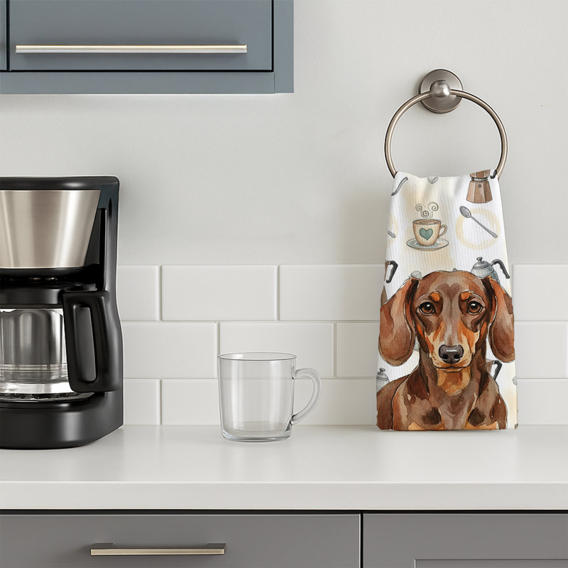Chocolate and Tan Dachshund Coffee Bar Kitchen Towel, Chocolate and Tan Dachshund