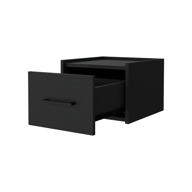Table de chevet flottante murale noire avec tiroir simple et poignée pour la chambre à coucher