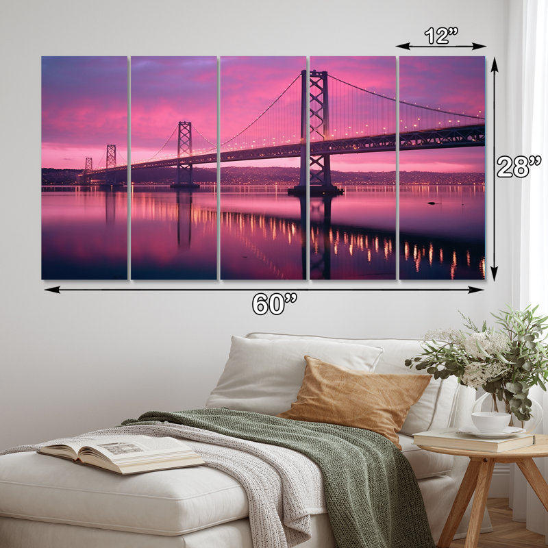 San Francisco Skyline And Bay Bridge X - Architecture Canvas Print - 5 Equal Panels