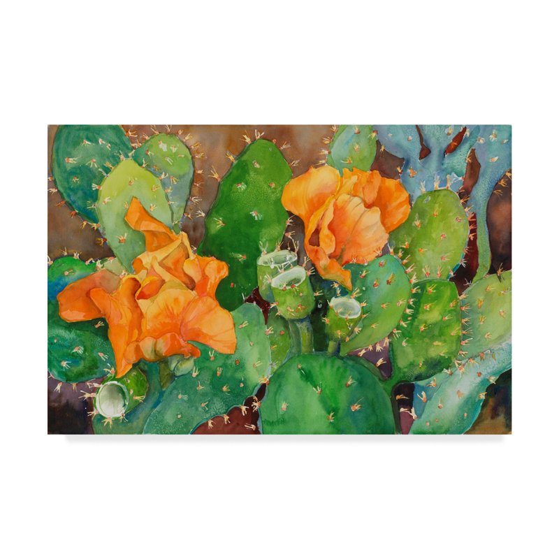 Blossoming Cactus Orange Flowers Framed Canvas Art 16x24