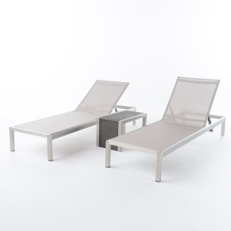 Caggiano Outdoor Metal Chaise Lounge Set with Table, Gray, Gray