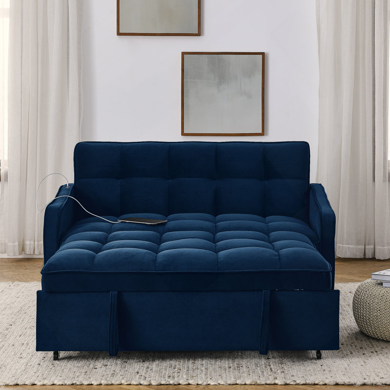 Collinward 53" W Murphy Sofa Bed Loveseat with Adjustable Tufted Back and USB Outlet, Beige Fabric, 31" H x 47" W x 36.5" D