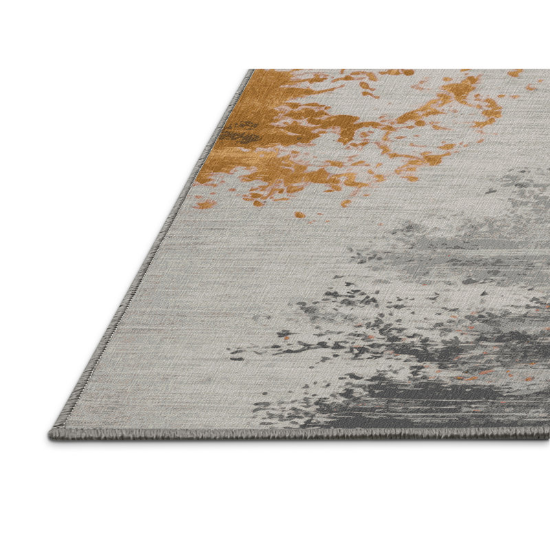 Machine Washable Watercolor Gray Area Rug, Round 3'