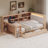 L-shaped Wooden Daybed with Desk and Storage Bookcase, Corner Bed with Upholstered Headboard and Under-bed Drawers and LED Light for for Bedroom Living Room-218898865-218898867