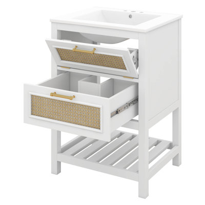 Ensemble de meuble-lavabo de salle de bain avec lavabo, armoire de rangement Farmhouse avec un tiroir profond et un tiroir basculant