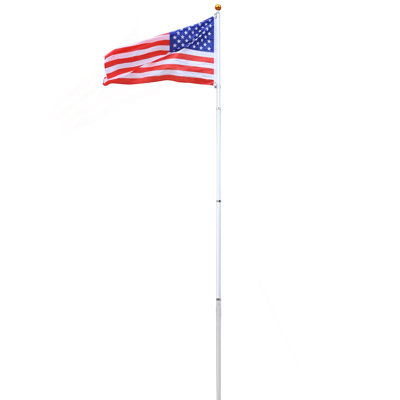 16FT Telescopic Flag Pole Kit,  Sectional Flag Pole Kit, Extra Thick Heavy Duty Aluminum Flagpole, Outdoor Inground Flag Poles With Topper Balls For Yard, Residential Or Commercial